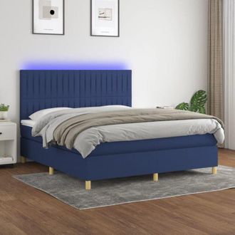 vidaXL Vidaxl - Cama Box Spring Colch&oacute;n Y Luces Led Tela Azul 180x200 Cm