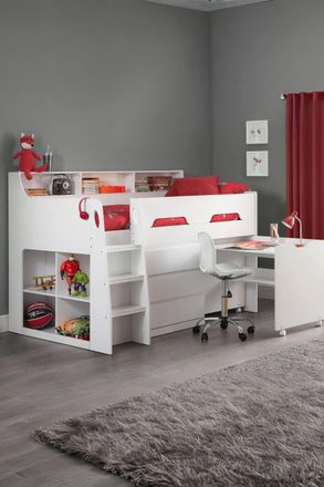 Julian Bowen Jupiter Midsleeper Cabin Bed with Desk in White | Size: Single