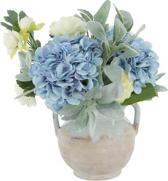 Creative Displays Inc. Handmade Faux Hydrangeas & Ranunculus In Glazed Ceramic Pot
