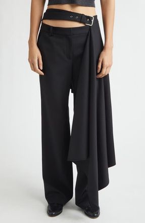 Monse Regular Fit Belted Pleated Stretch Virgin Wool Skirt Trousers in Black at Nordstrom, Size 10
