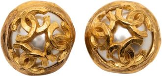 Chanel 1994 Gold Plated Triple CC Faux Pearl Clip on Earrings costume earrings - women - Gold Plated/Other/Mother of Pearl - One Size