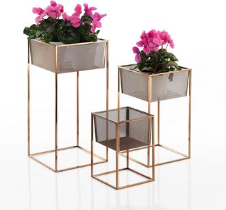 Oresteluchetta Set De 3 Porta Macetas De Acero Dise&ntilde;o Moderno Minimalista Chance