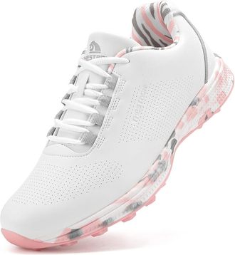 Generic Womens Golf Shoes Spikeless Leather Lightweight Golf Sport Sneakers Waterproof Stylish Golfing Trainers,Pink A,6 UK