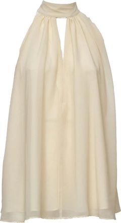 Rotate Mouwloze top met hoge hals en split aan de voorkant - Dames - Tops zonder mouwen - Beige - 3XS - Tops
