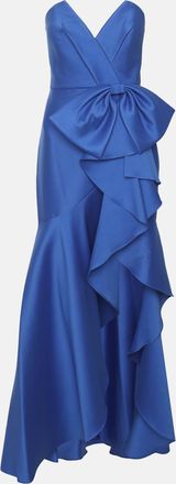 Badgley Mischka Blue Strapless Ruffled Dress