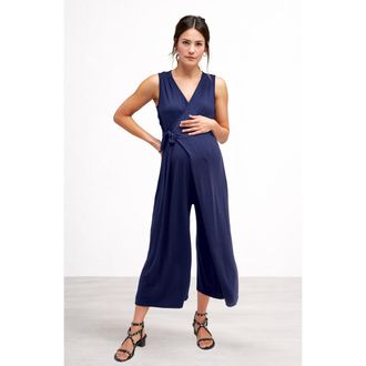 Nom Maternity Francesca Maternity & Nursing Cropped Jumpsuit in Dark Navy at Nordstrom, Size X-Small