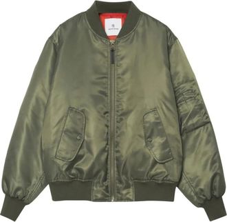 Anine Bing Bomber Jackets, female, Green, S, Green Satin Finish Bomber Jacket