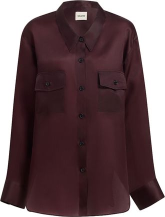 Khaite Satin-Finish Red Long Sleeve Shirt With Flap Pockets
