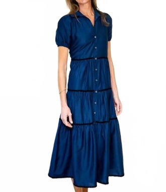 Sail to Sable Button Front Maxi Dress In Navy/black