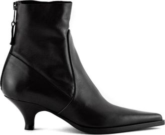 Elena Iachi Zwarte Leren Enkellaarzen Puntige Neus - Dames - Laarzen met Hak - Zwart - 36 EU - Schoenen