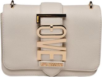 Love Moschino Structured White Shoulder Bag With Gold-Tone Logo Clasp