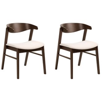 Beliani Conjunto De 2 Sillas De Comedor Estilo Tradicional Asiento Tapizado Marr&oacute;n Oscuro Y Blanco Crema Lilly