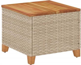 vidaXL Garden Table Beige 45x45x37 cm Poly Rattan Acacia Wood vidaXL