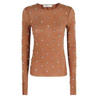 Tela Long Sleeve T-Shirts, female, Brown, XS, Lux Rhinestone Jumper in Brown Canvas