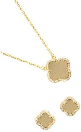 Adornia Set of 2 Halo Cubic Zirconia Clover Pendant & Herringbone Necklaces in Gold at Nordstrom Rack
