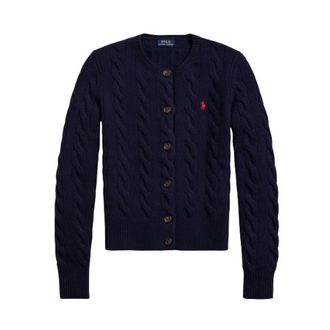 Polo Ralph Lauren Cardigan in Cashmere e Lana Intrecciata - - Knitwear - Donna - Blu - XS