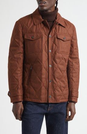 Isaia Onion Quilted Wool & Silk Shirt Jacket in Metallic Rust/Copper at Nordstrom, Size 48 Us