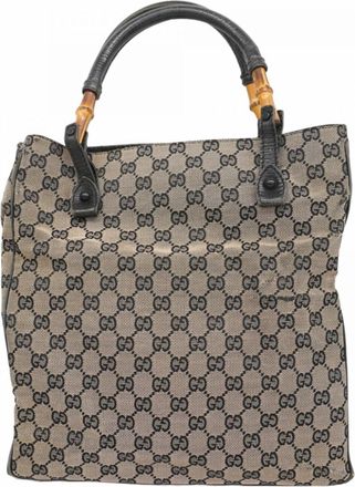 Gucci Beige Black Canvas Tote Bag (Pre-Owned)