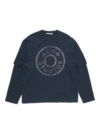 Acne Studios Gerafeld gelaagd T-shirt met logoprint - Blauw
