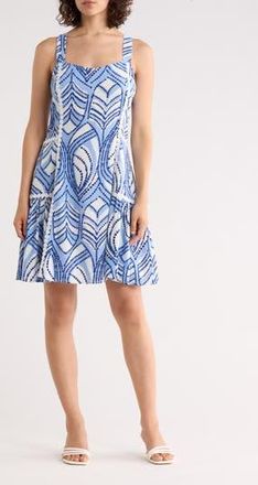 Ellen Tracy Dot Lace Trim Minidress in Blue Coastal Geo at Nordstrom Rack, Size X-Small