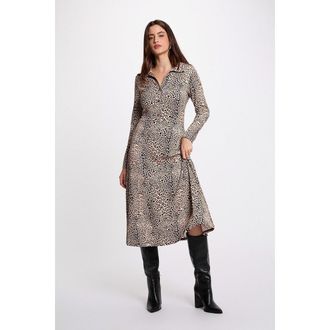 Morgan Bedrukte lange jurk, lange mouwen, v-hals