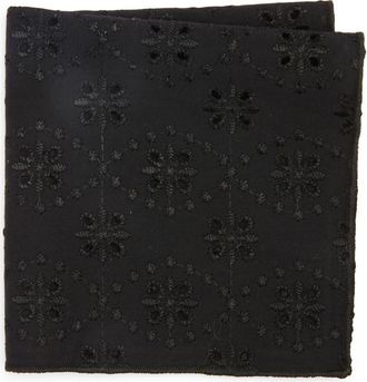 Clifton Wilson Broderie Anglaise Cotton Pocket Square in Black at Nordstrom
