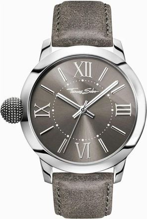 Thomas Sabo Heren horloge Rebel With Karma 46 mm band leer Wa 0294-273-210-46 MM - Heren - Horloges - Grijs - ONE Size - Leer - Accessoires