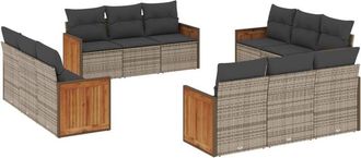 vidaXL Set De Sof&aacute;s De Jard&iacute;n 12 Pzas Con Cojines Rat&aacute;n Sint&eacute;tico Gris Vidaxl