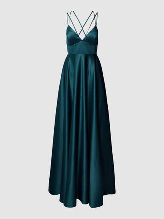 Jake*s Abendkleid mit gekreuzten Spaghettiträgern in Dunkelgruen Melange, Größe 32