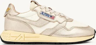 Autry REELWIND LOW SNEAKERS IN WHITE NYLON AND GOLD TONE METALIZED LEATHER