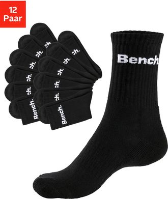 Bench Tennissocken BENCH., Damen, Gr. 35-38, schwarz (12x schwarz), Baumwollmischung, unifarben, elastisch, Socken Tennissocken, mit Fuss Polsterung
