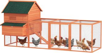 OEM Gallinero De Madera Grande Exterior Con 2 Nidos Corral Techo Asf&aacute;ltico Bandeja Extra&iacute;ble Y Rampa 347x160x150 Cm Naranja