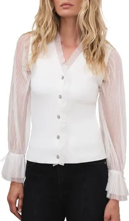 Mint Velvet Sheer Sleeve Cardigan in Ivory at Nordstrom, Size X-Large