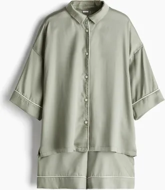 H&M Satinpyjama - Helles Khakigr&uuml;n