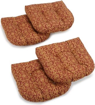 Blazing Needles 19-inch U-Shaped Spun Polyester Outdoor Tufted Dining Chair Cushions (Set of 4)