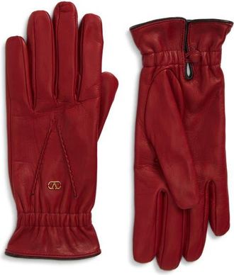 Valentino Garavani VLOGO Signature Lambskin Leather Gloves in Red at Nordstrom, Size 6.5