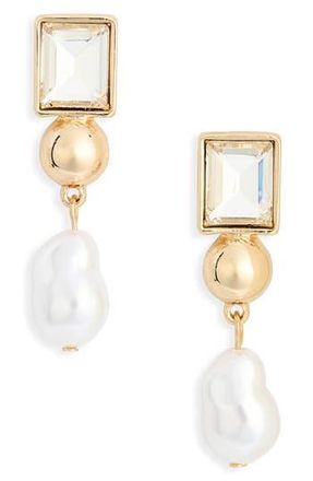 Nordstrom Rack Cubic Zirconia Faux Pearl Drop Earrings in Clear- White- Gold at Nordstrom Rack