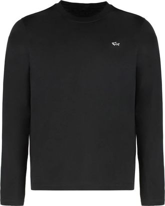 Paul & Shark Katoenen crew-neck T-shirt met logo - Heren - Longsleeves - Zwart - M - Katoen - Tops
