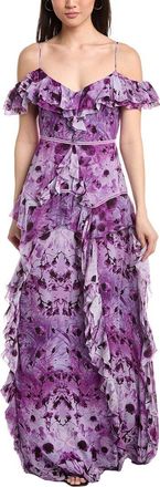 Marchesa Off-The-Shoulder Ruffled Neckline Gown
