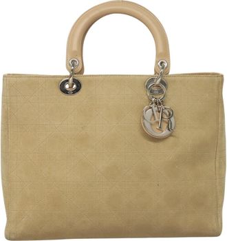 Dior Lady Dior Bag Cannage Quilt Suede Beige Suede Bag (Pre-Owned)