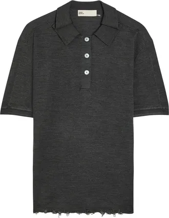 Tory Burch Distressed Silk-blend Polo top - Dark Grey - S (UK8-10 / S)