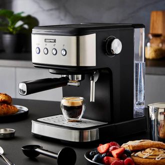 Geepas 20-Bar Espresso Machine with Milk Frother, 1100W Coffee Maker in Silver