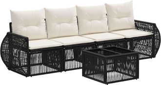 vidaXL Conjunto De Sof&aacute;s De Jard&iacute;n 5 Uds. Negro Y Blanco Crema Vidaxl