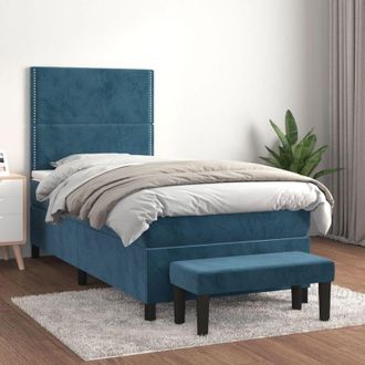 vidaXL Cama Box Spring Con Colch&oacute;n Terciopelo Azul Oscuro 100x200 Cm Vidaxl