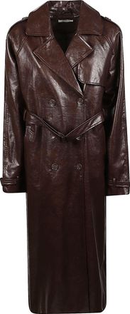 Hinnominate Glossy Dark Brown Double-Breasted Trench Coat