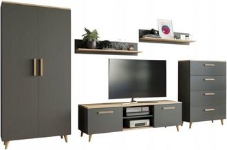 OEM Arredamento Antracite Artigianale Nord 2 Pensile In Rovere Soggiorno Stile Scandinavo