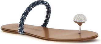 Pedro Garcia Womens Jewel-Embellished Sandals Dark Denim-Rodio Crystal Calf Leather Bos Taurus