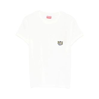 Kenzo T-Shirts, female, White, XS, Wild Tiger Embroidered T-Shirt