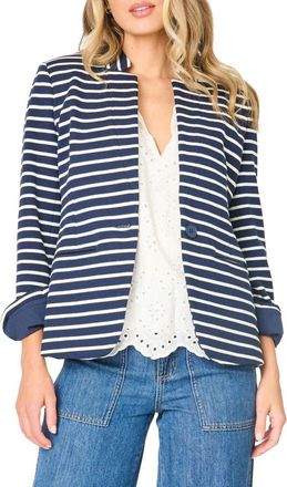 Gibsonlook Stripe Knit Blazer in Navy Stripe at Nordstrom, Size Xx-Small