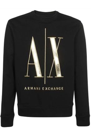 A|X Armani Exchange Mens Icon, Maxi Front Logo, Crew Neck Sweatshirt, Black, XL
